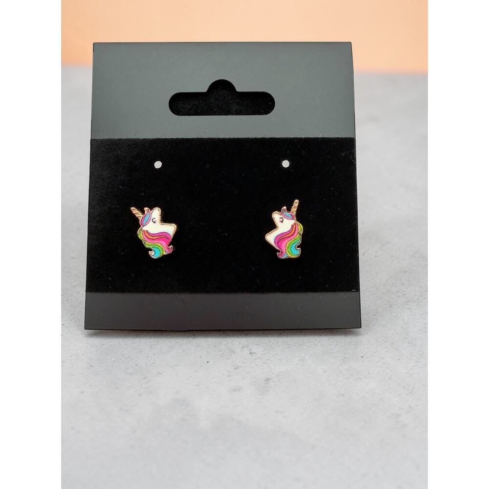 18kt gold plated Enamel Unicorn Stud Earrings for Kids Fairytale Fantasy Theme